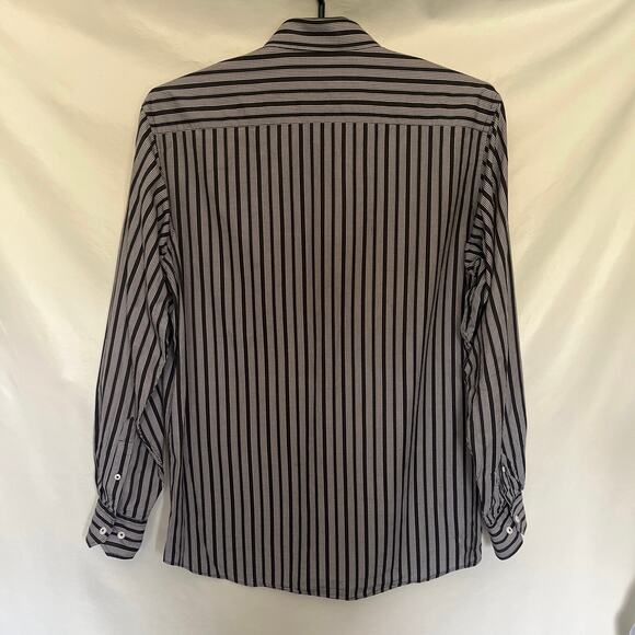 Bugatchi Uomo Dot Stripe Button Up Black Mens Shirt Sz XL Long Sleeve Contrast - Picture 7 of 12